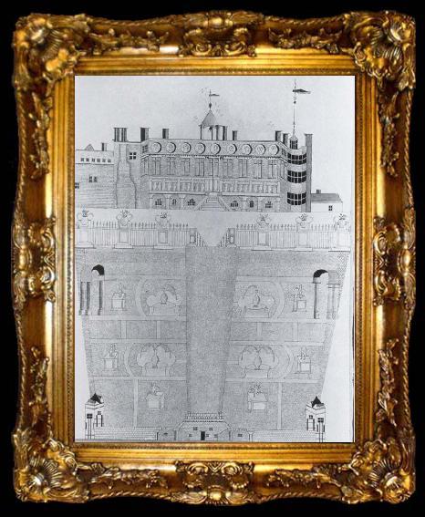 framed  unknow artist Aerial view ot the garden and east front of Hadham Hall, ta009-2